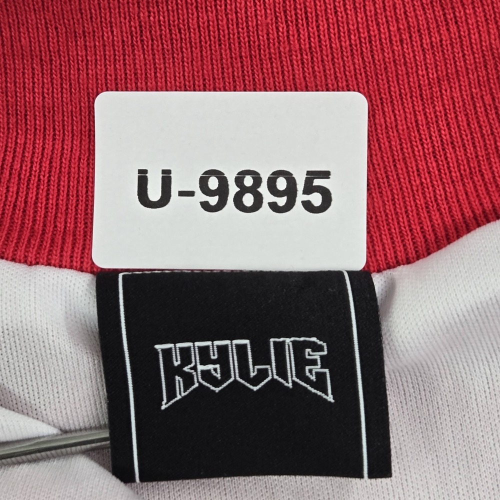 Kylie Jenner Women Jacket M Red Satin Bomber Lips Snap Button - Picture 2 of 8